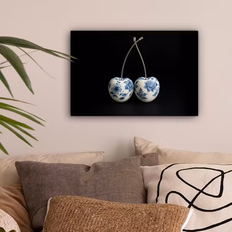 Kersen - Delfts blauw - Fruit canvas 2cm klein -sfeer1