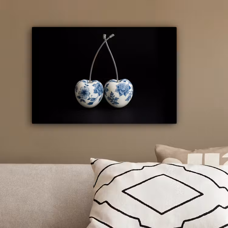 Kersen - Delfts blauw - Fruit canvas 2cm klein -sfeer3