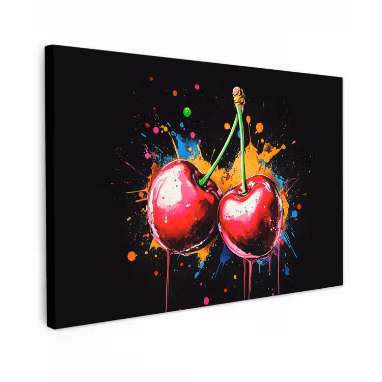 Kersen - Fruit - Graffiti - Verf - Abstract - Modern - Kleurrijk canvas 2cm klein -z3d