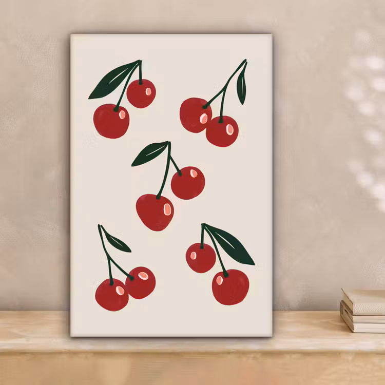 Kersen - Blaadjes - Rood canvas 2cm klein -sfeer1