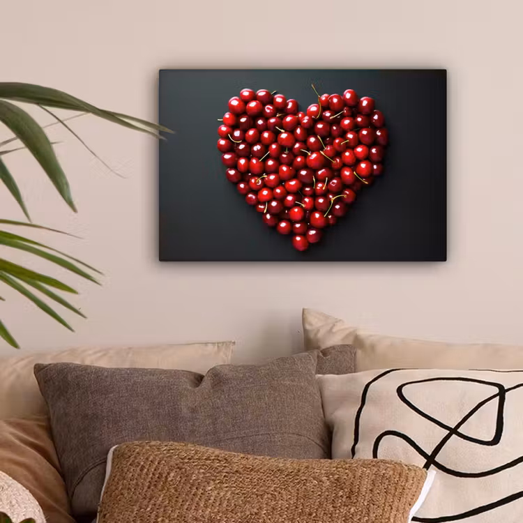 Kersen - Hart - Rood - Zwart canvas 2cm klein -sfeer1