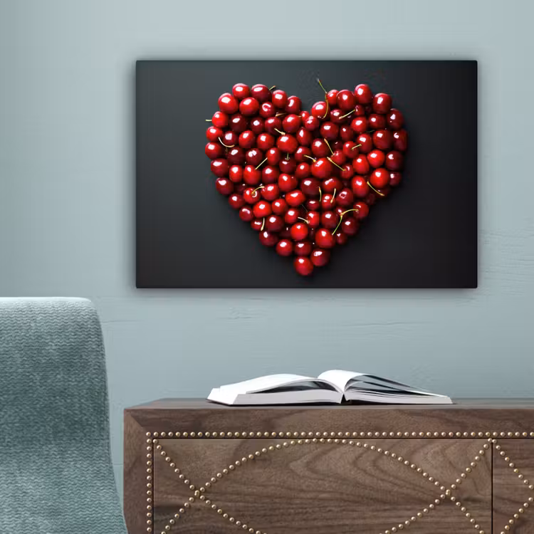 Kersen - Hart - Rood - Zwart canvas 2cm klein -sfeer4