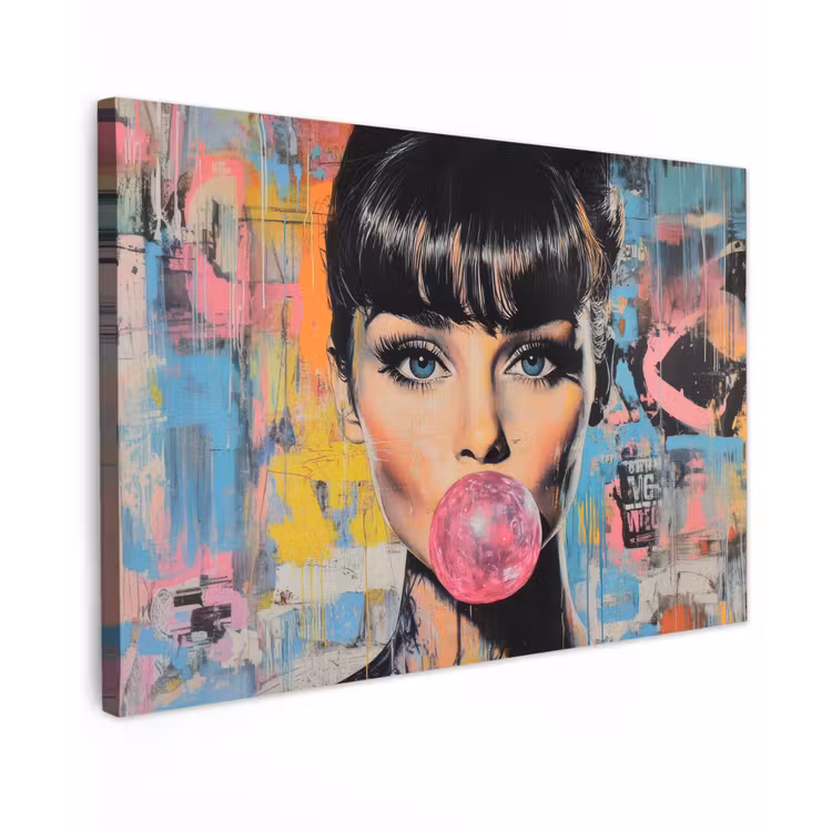 Kauwgom - Vrouw - Penseelstreken - Modern canvas 2cm klein -z3d