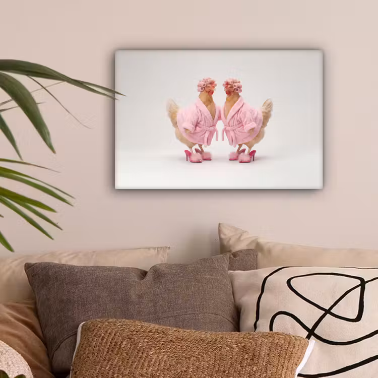 Kippen - Badjas - Krukspelden - Hakken canvas 2cm klein -sfeer1