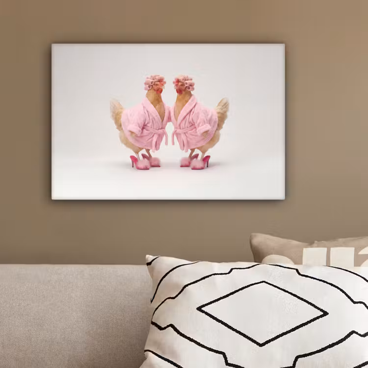 Kippen - Badjas - Krukspelden - Hakken canvas 2cm klein -sfeer3