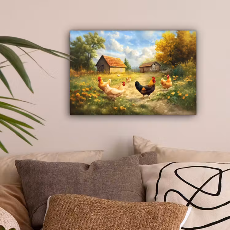 Kippen - Landelijke rust - Natuur canvas 2cm klein -sfeer1