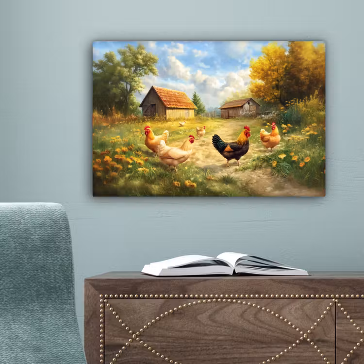 Kippen - Landelijke rust - Natuur canvas 2cm klein -sfeer4