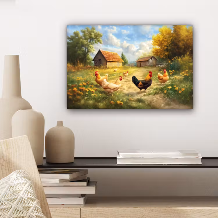 Kippen - Landelijke rust - Natuur canvas 2cm klein -sfeer6