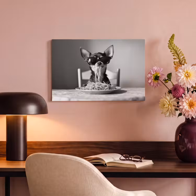 Chihuahua - Hond - Zonnebril - Humoristisch - Zwart - Wit - Spaghetti canvas 2cm klein -sfeer4