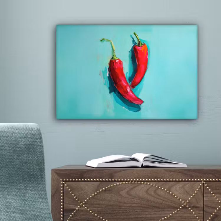 Chilipepers - Geverfd - Rood canvas 2cm klein -sfeer4