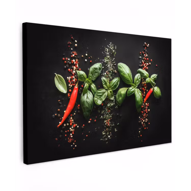 Chilipepers - Basilicum - Blaadjes - Rood canvas 2cm klein -z3d