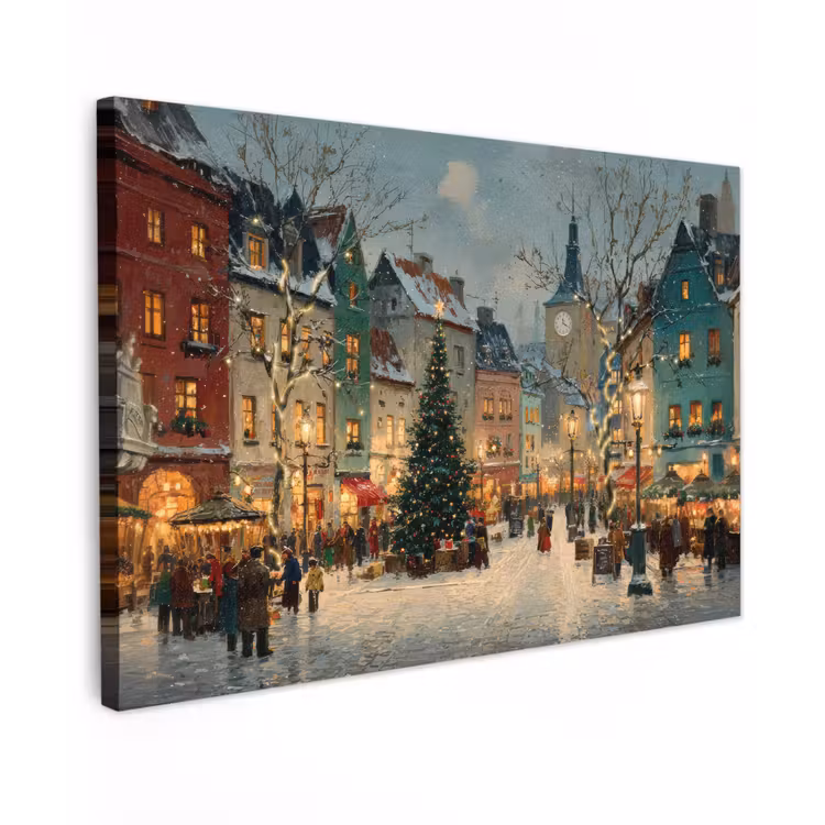 Kerstsfeer - Stadsplein - Kleurrijk canvas 2cm klein -z3d
