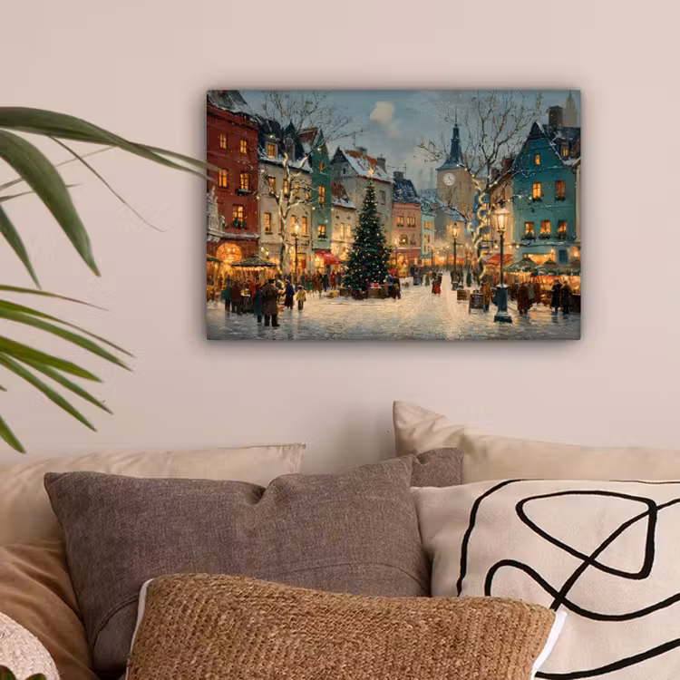Kerstsfeer - Stadsplein - Kleurrijk canvas 2cm klein -sfeer1
