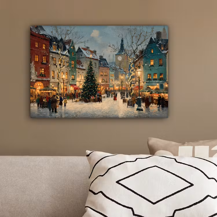 Kerstsfeer - Stadsplein - Kleurrijk canvas 2cm klein -sfeer3