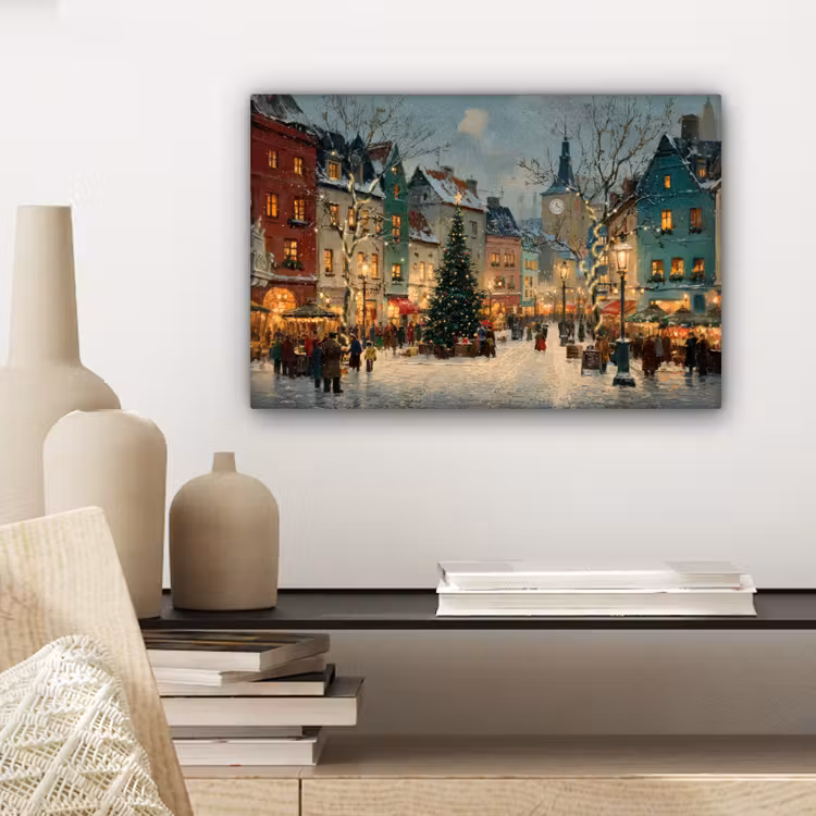 Kerstsfeer - Stadsplein - Kleurrijk canvas 2cm klein -sfeer6
