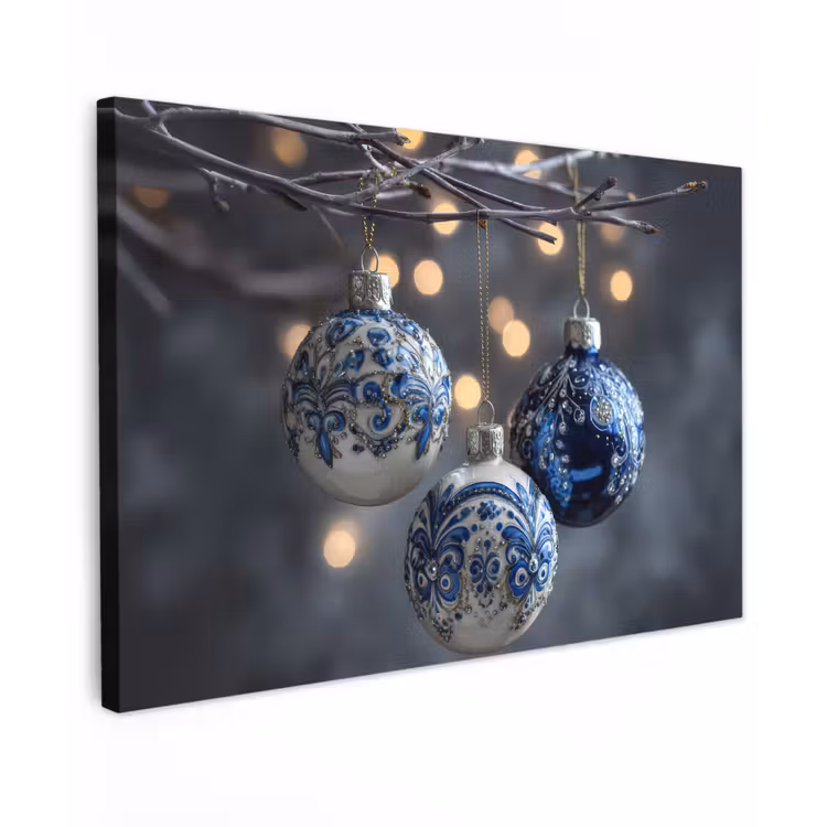 Kerstbal - Versierd - Blauw canvas 2cm klein -z3d