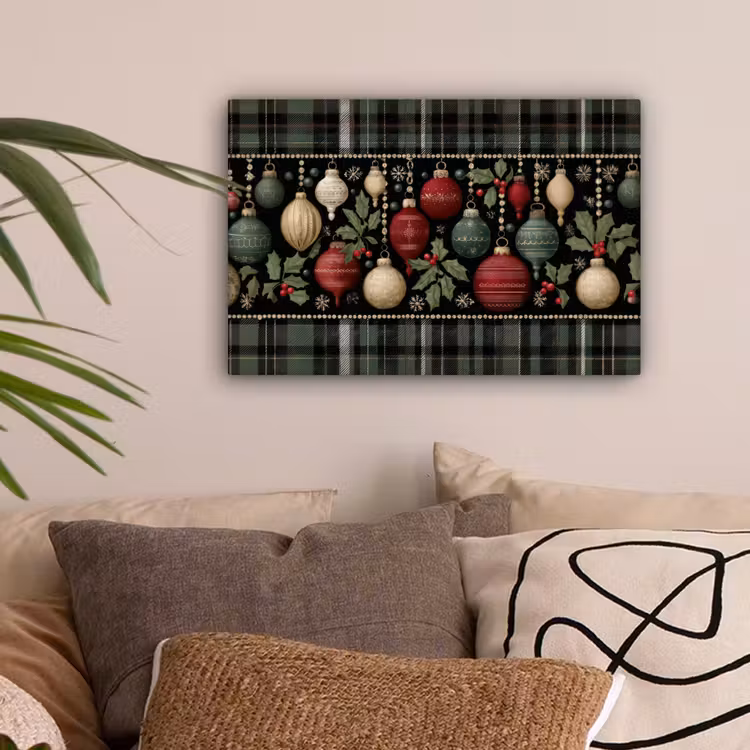 Kerstballen - Rood - Hulsttakken - Patroon canvas 2cm klein -sfeer1