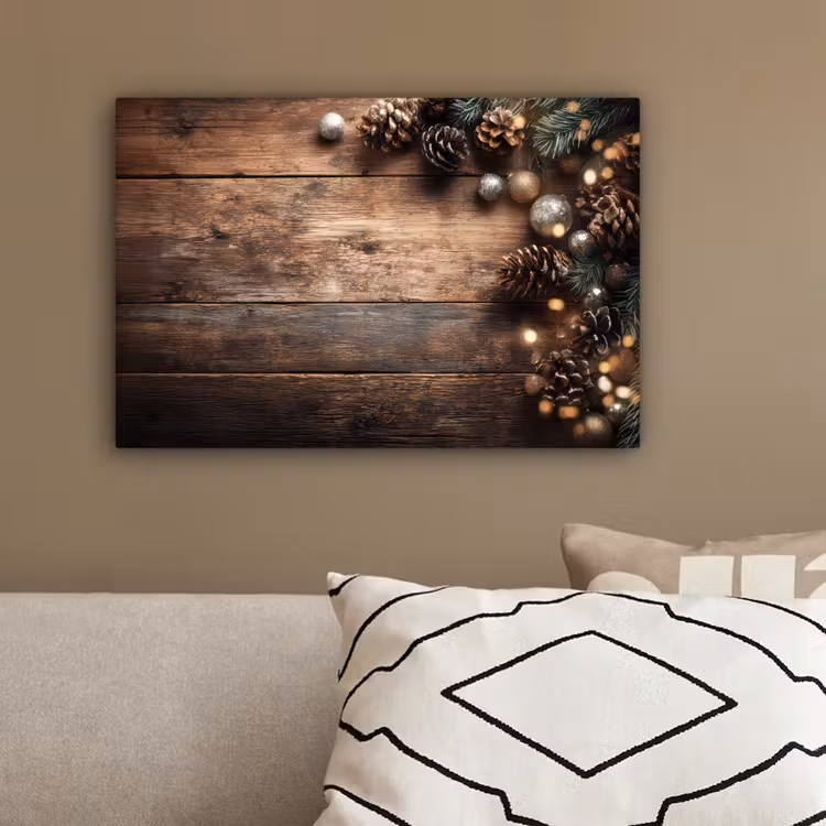 Kersthoekdecoratie - Dennenappels - Lichtjes canvas 2cm klein -sfeer3