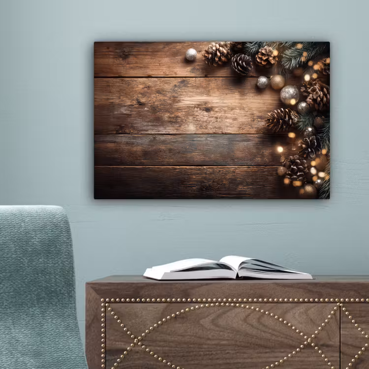 Kersthoekdecoratie - Dennenappels - Lichtjes canvas 2cm klein -sfeer4