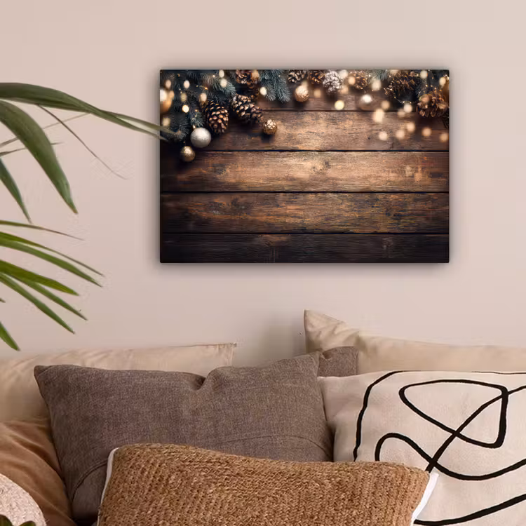 Kerstdecoratie - Houten - Dennenappel - Bruin canvas 2cm klein -sfeer1
