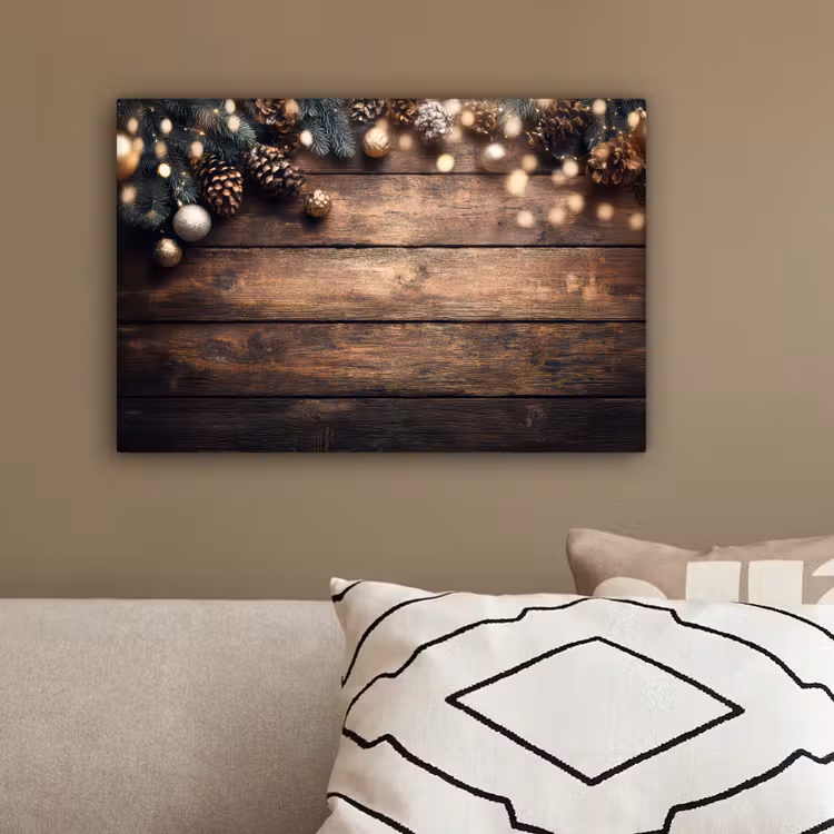 Kerstdecoratie - Houten - Dennenappel - Bruin canvas 2cm klein -sfeer3