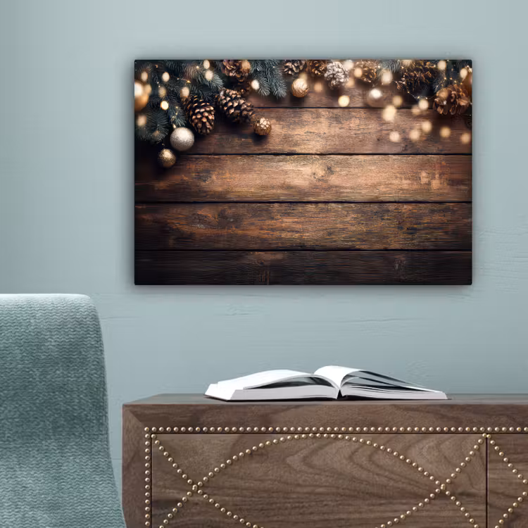 Kerstdecoratie - Houten - Dennenappel - Bruin canvas 2cm klein -sfeer4