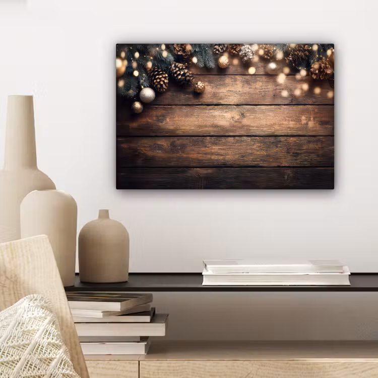 Kerstdecoratie - Houten - Dennenappel - Bruin canvas 2cm klein -sfeer6