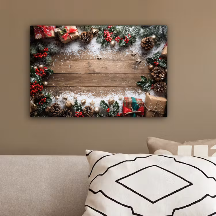 Kerstdecoratie - Geschenken - Hout - Veelkleurig canvas 2cm klein -sfeer3