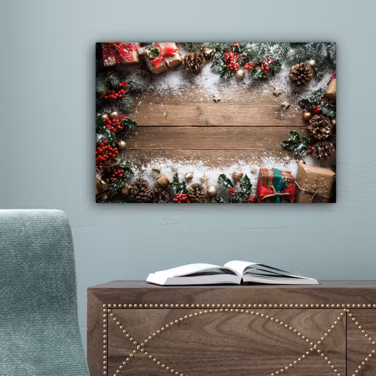 Kerstdecoratie - Geschenken - Hout - Veelkleurig canvas 2cm klein -sfeer4