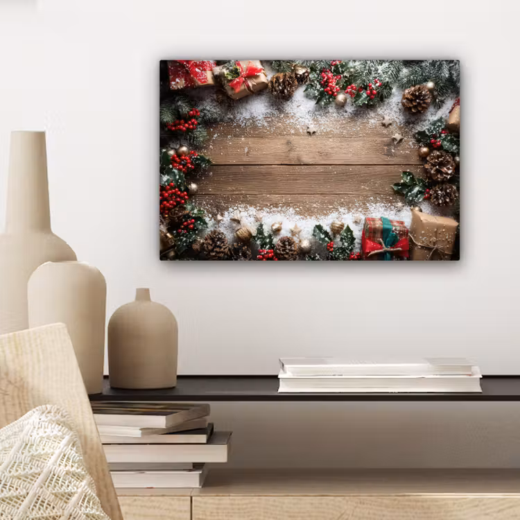 Kerstdecoratie - Geschenken - Hout - Veelkleurig canvas 2cm klein -sfeer6