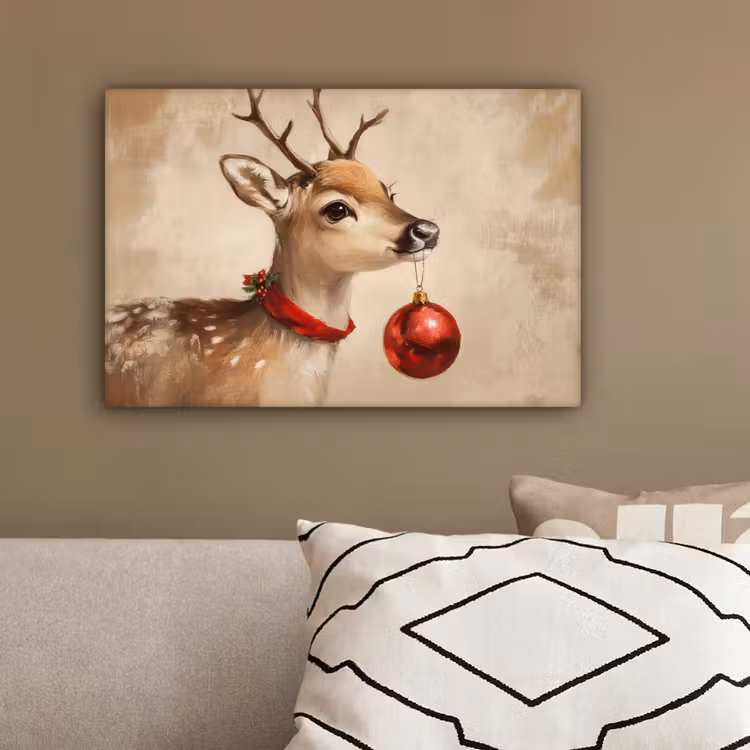 Kerst - Hert - Gewei - Kerstbal - Rendier canvas 2cm klein -sfeer3