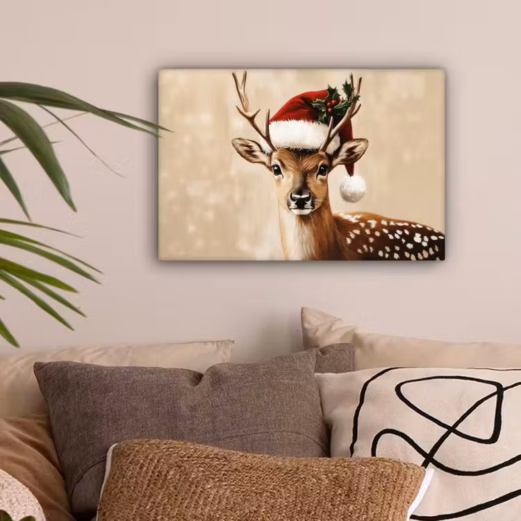 Kerst - Hert - Gewei - Rood canvas 2cm klein -sfeer1