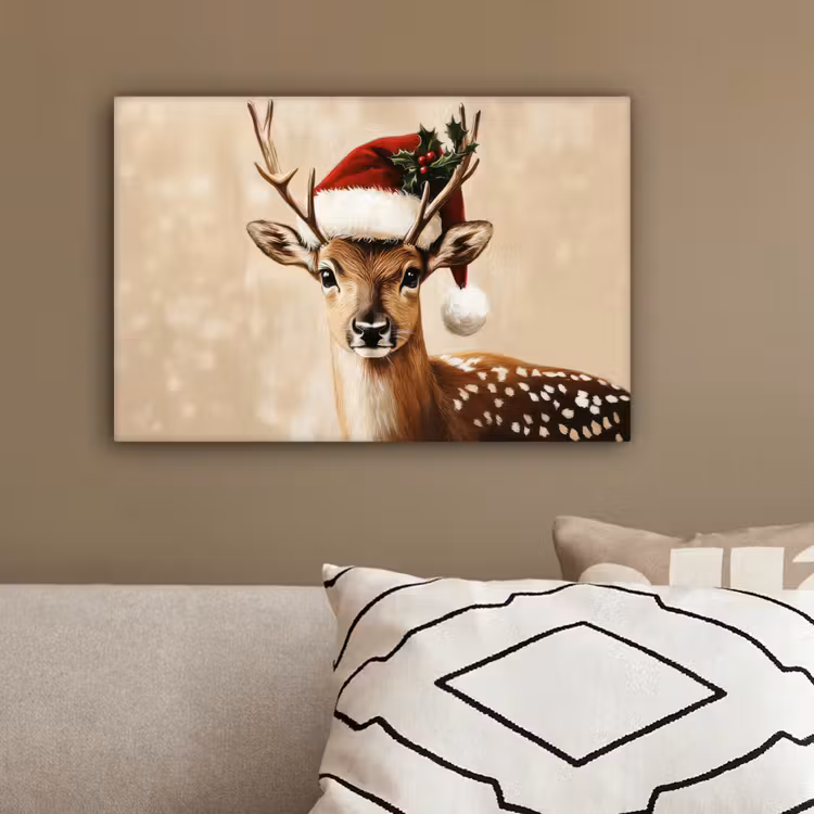 Kerst - Hert - Gewei - Rood canvas 2cm klein -sfeer3