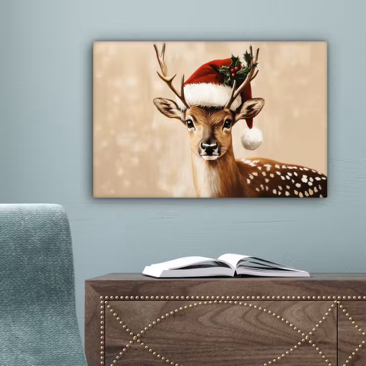 Kerst - Hert - Gewei - Rood canvas 2cm klein -sfeer4