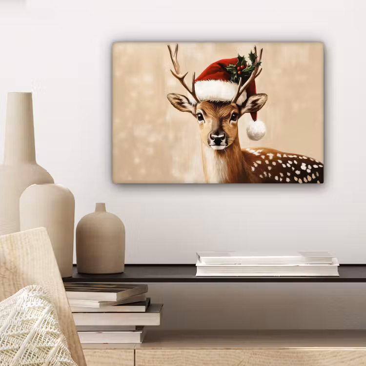 Kerst - Hert - Gewei - Rood canvas 2cm klein -sfeer6