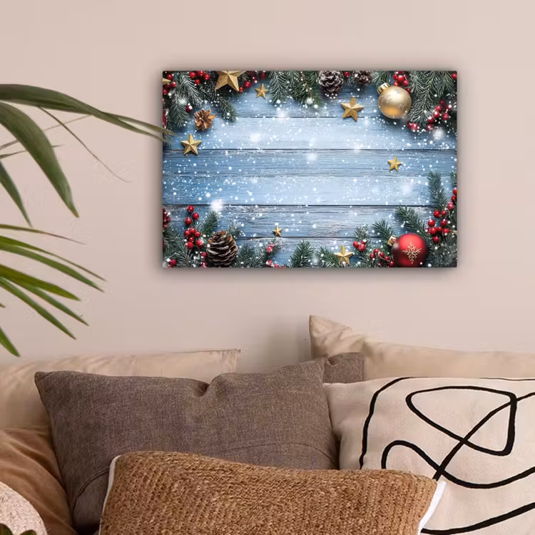 Kerstomlijsting - Sneeuw - Meerkleurig canvas 2cm klein -sfeer1