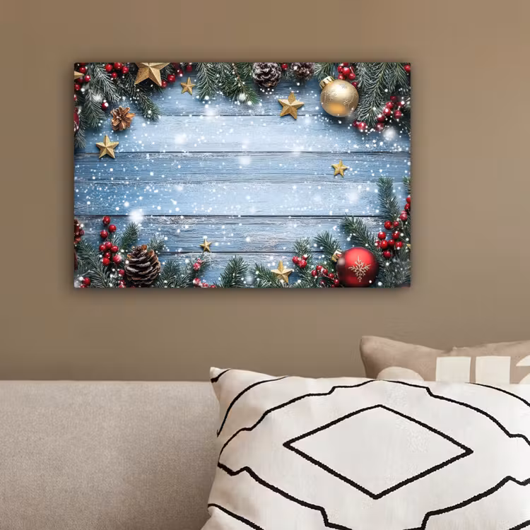 Kerstomlijsting - Sneeuw - Meerkleurig canvas 2cm klein -sfeer3