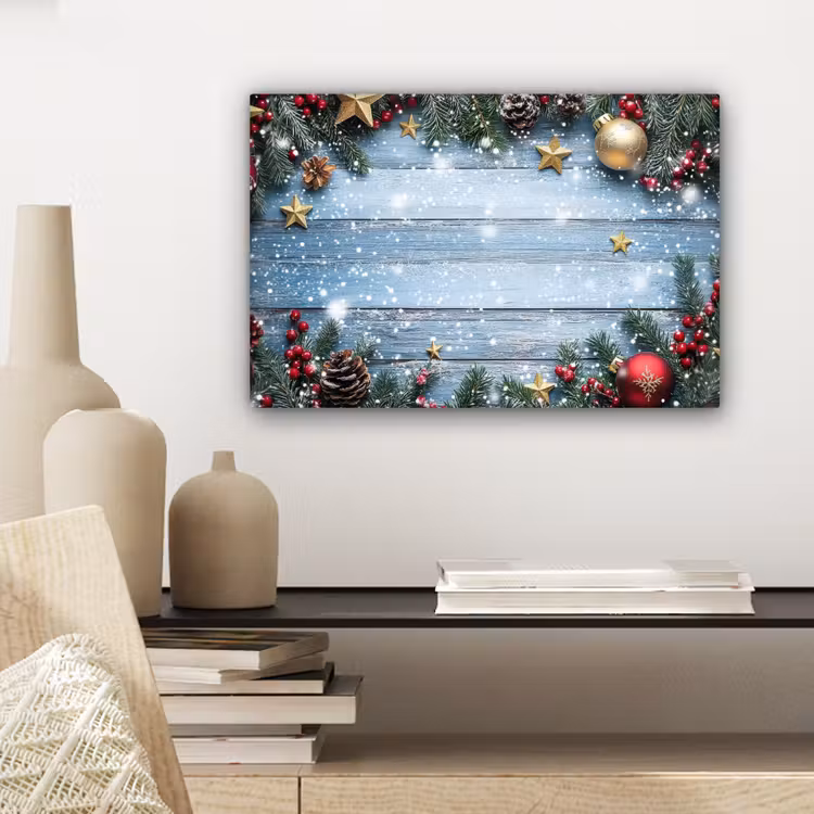 Kerstomlijsting - Sneeuw - Meerkleurig canvas 2cm klein -sfeer6