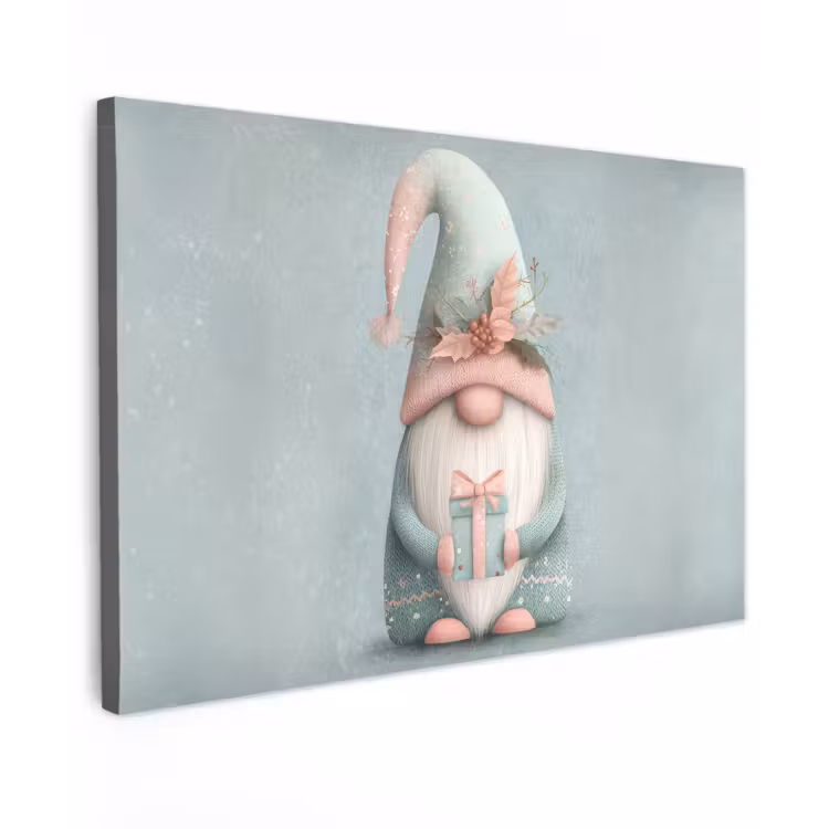 Kerstgnome - Cadeau - Groen canvas 2cm klein -z3d
