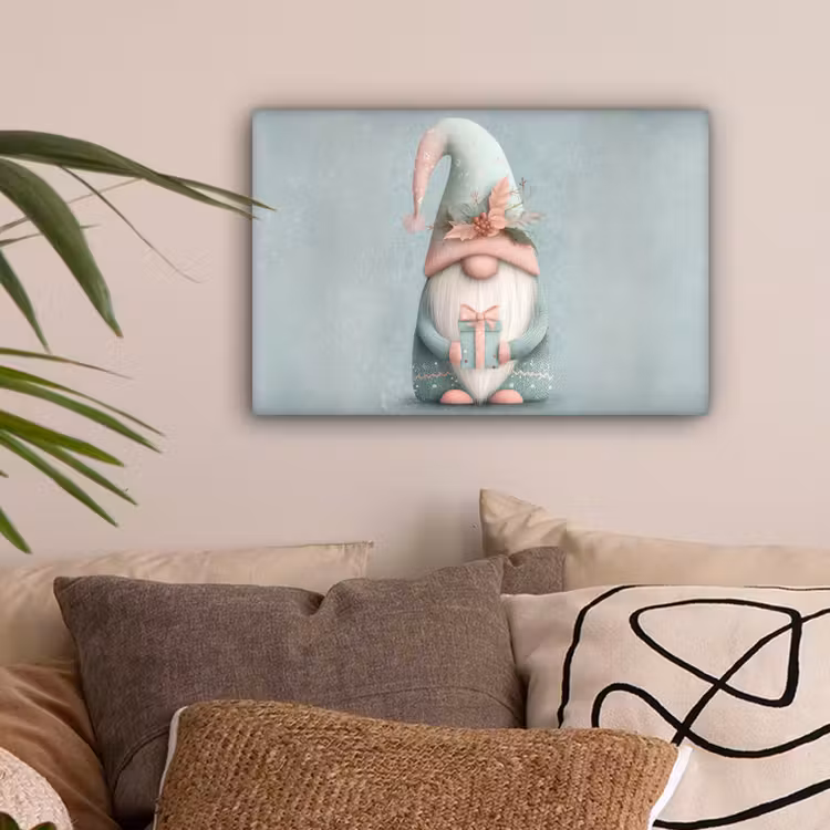 Kerstgnome - Cadeau - Groen canvas 2cm klein -sfeer1
