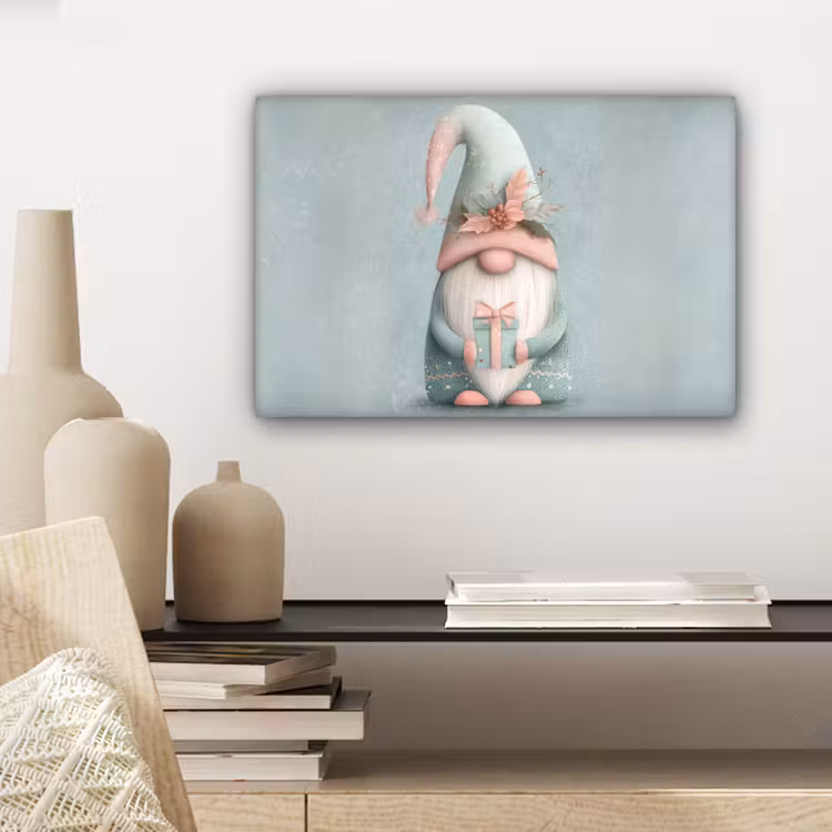 Kerstgnome - Cadeau - Groen canvas 2cm klein -sfeer6