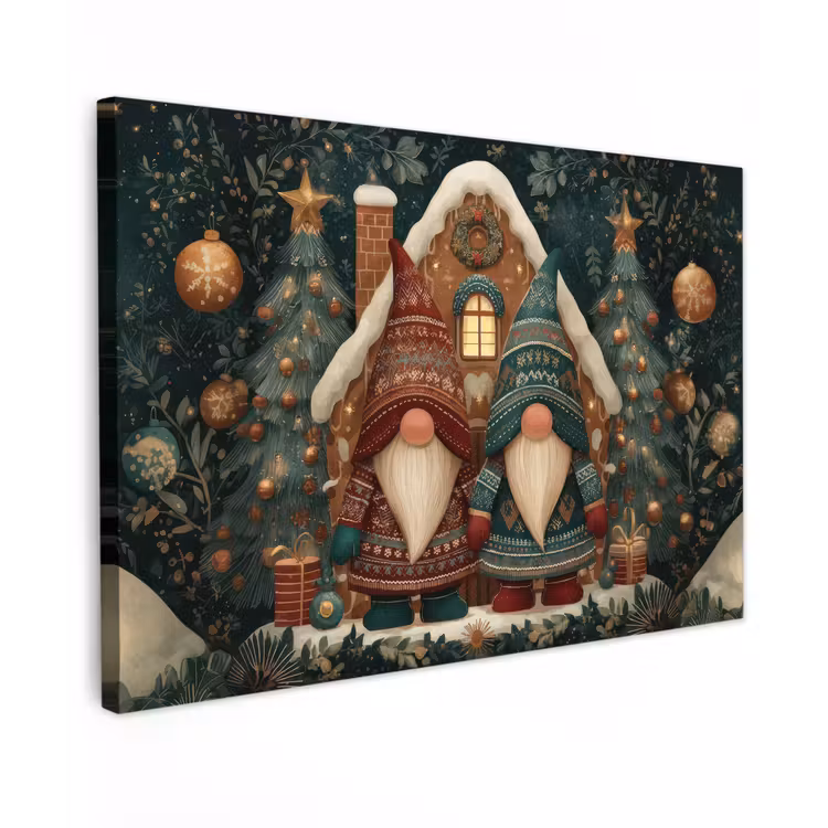 Kerst - Gnomen - Peperkoekhuisje - Rood - Groen canvas 2cm klein -z3d