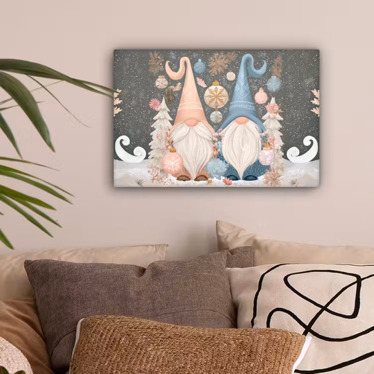 Kerst - Gnomen - Pastel canvas 2cm klein -sfeer1