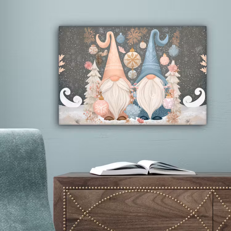 Kerst - Gnomen - Pastel canvas 2cm klein -sfeer4