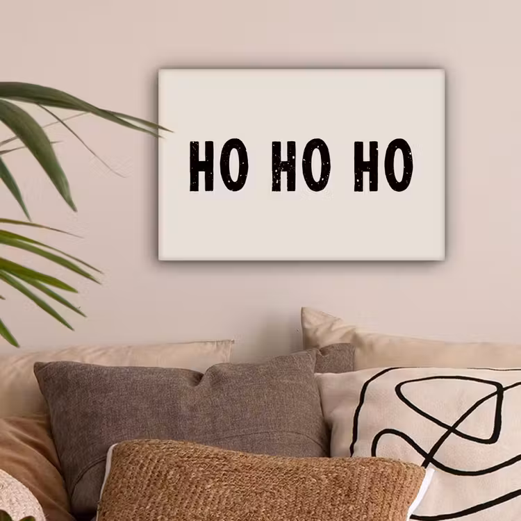 Kerstmis - Ho ho ho - Spreuken - Beige - Kerstman canvas 2cm klein -sfeer1