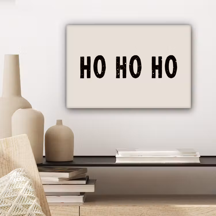 Kerstmis - Ho ho ho - Spreuken - Beige - Kerstman canvas 2cm klein -sfeer6