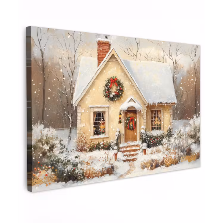 Kerst - Huis - Winter - Sneeuw canvas 2cm klein -z3d