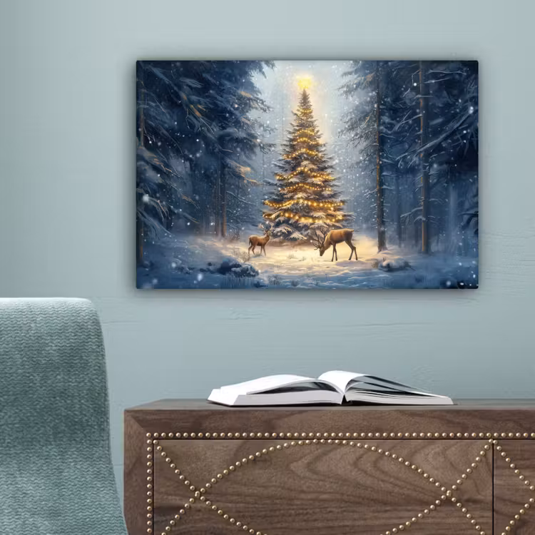 Kerstlicht - Woud - Hert - Donker canvas 2cm klein -sfeer4