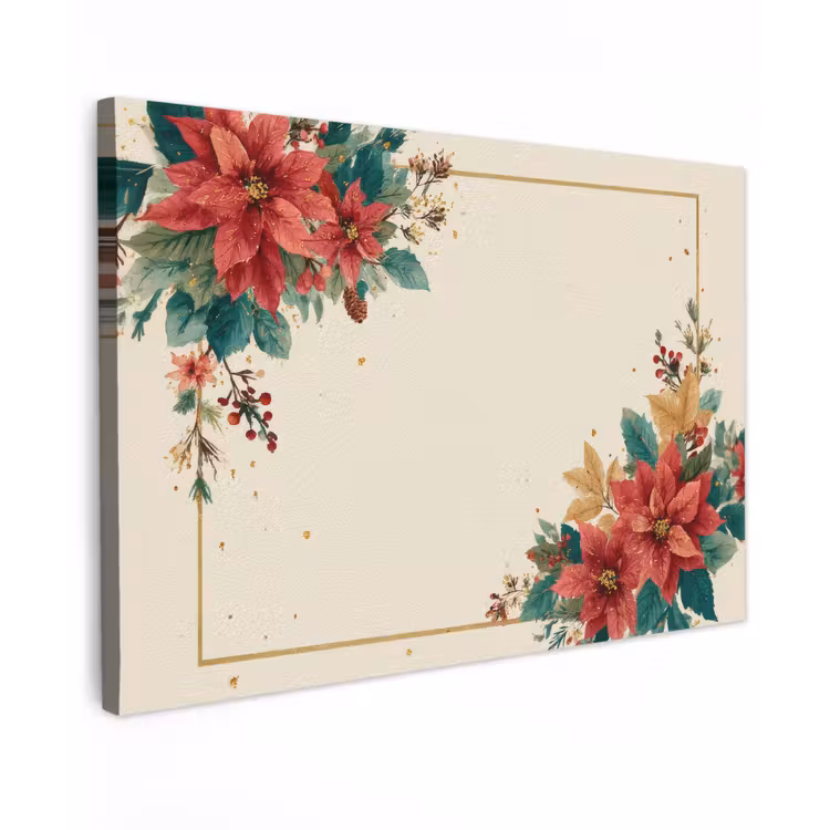 Kerst - Poinsettia - Omlijsting - Kleurrijk canvas 2cm klein -z3d