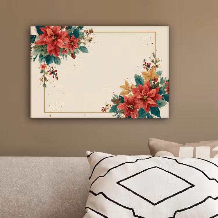 Kerst - Poinsettia - Omlijsting - Kleurrijk canvas 2cm klein -sfeer3